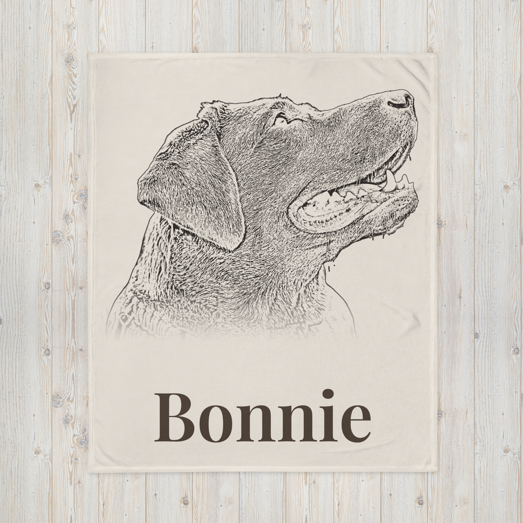50x60 throw blanket with sketched Labrador portrait and name