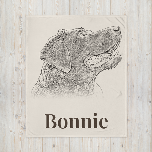 50x60 throw blanket with sketched Labrador portrait and name