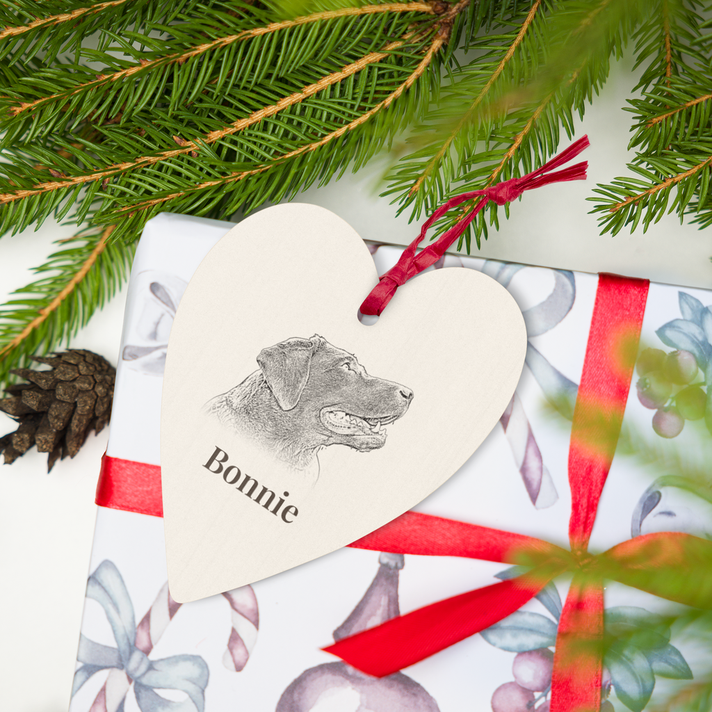 Personalised wooden heart pet ornament with gift wrapping