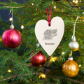 Wooden heart ornament with pencil sketch Labrador portrait on a Christmas tree
