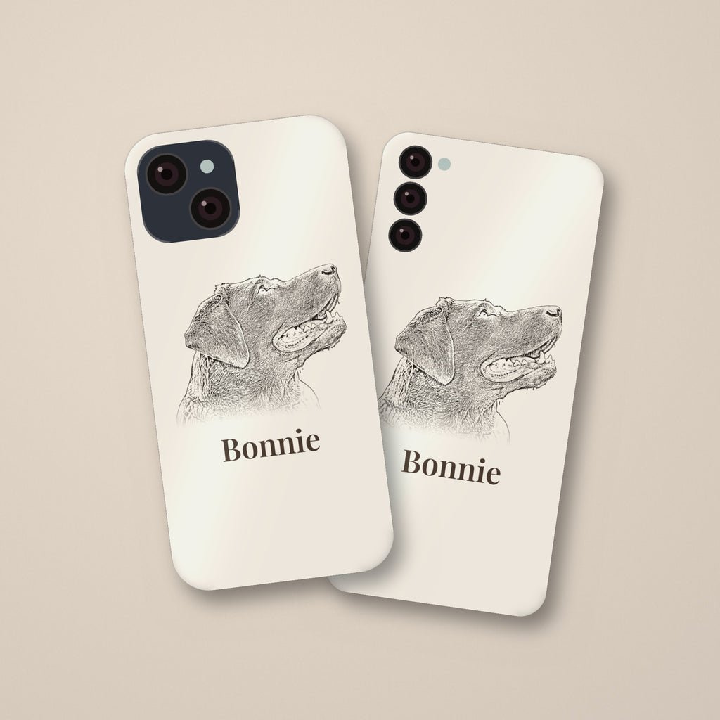 Personalised pet portrait iPhone case, front and back view
